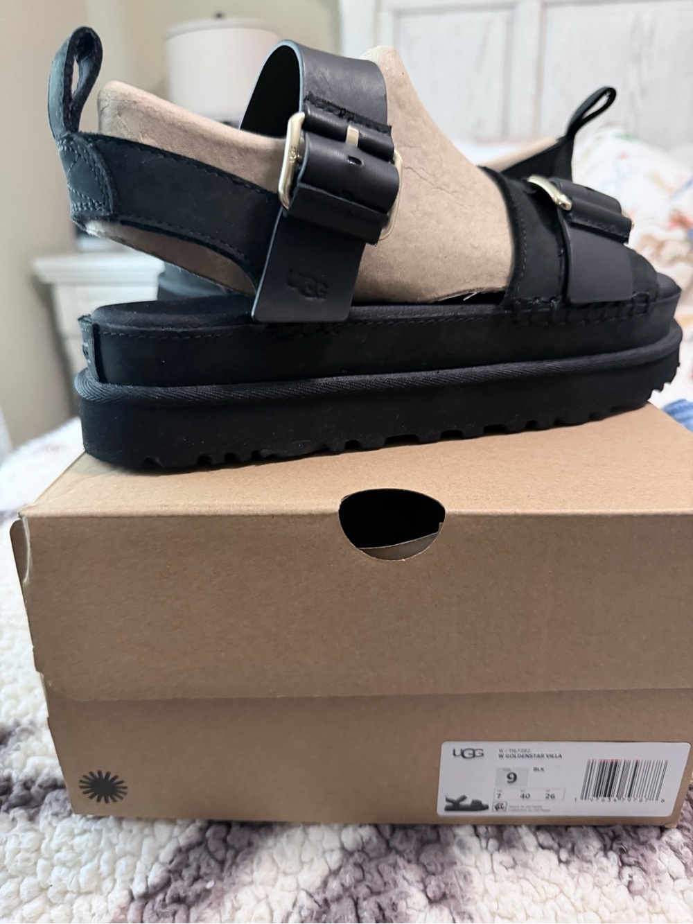 UGG Black Leather Buckle Strap Sandals - Picture 3 of 4